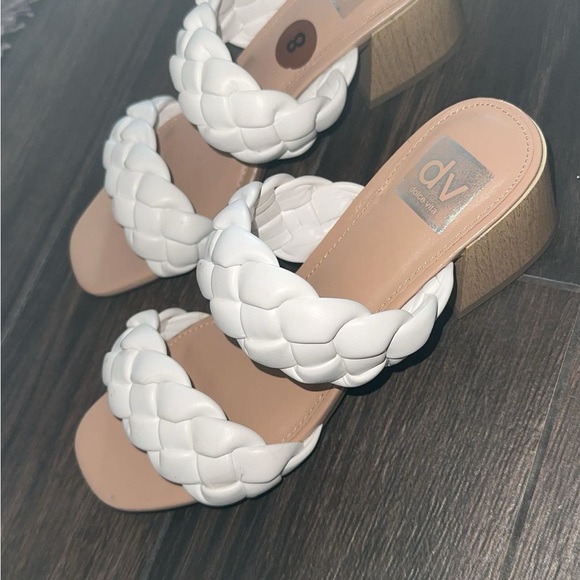White and cream faux leather block heel sandals #blockheel - Picture 4 of 6